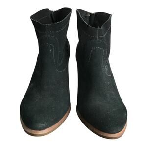 UGG Charlotte Ankle Boots Women US10 Black Suede 3.5" Stacked Wood Heel Back Zip